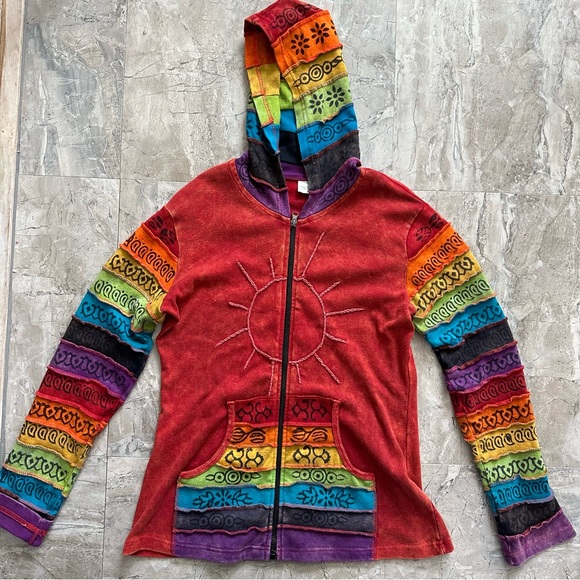 Greater Good Tops - Greater Good sunshine boho hippie patchwork multicolor hoodie